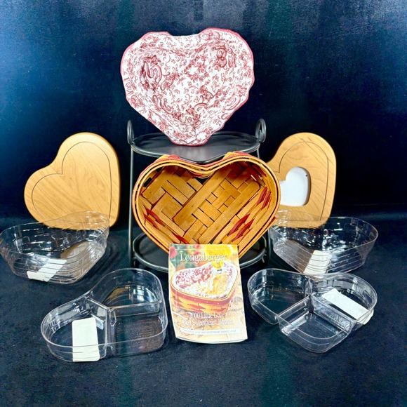 Longaberger 2000 Little Love Red Sweetheart Baskets‎ & Heart to Heart Stand Set - Picture 2 of 16